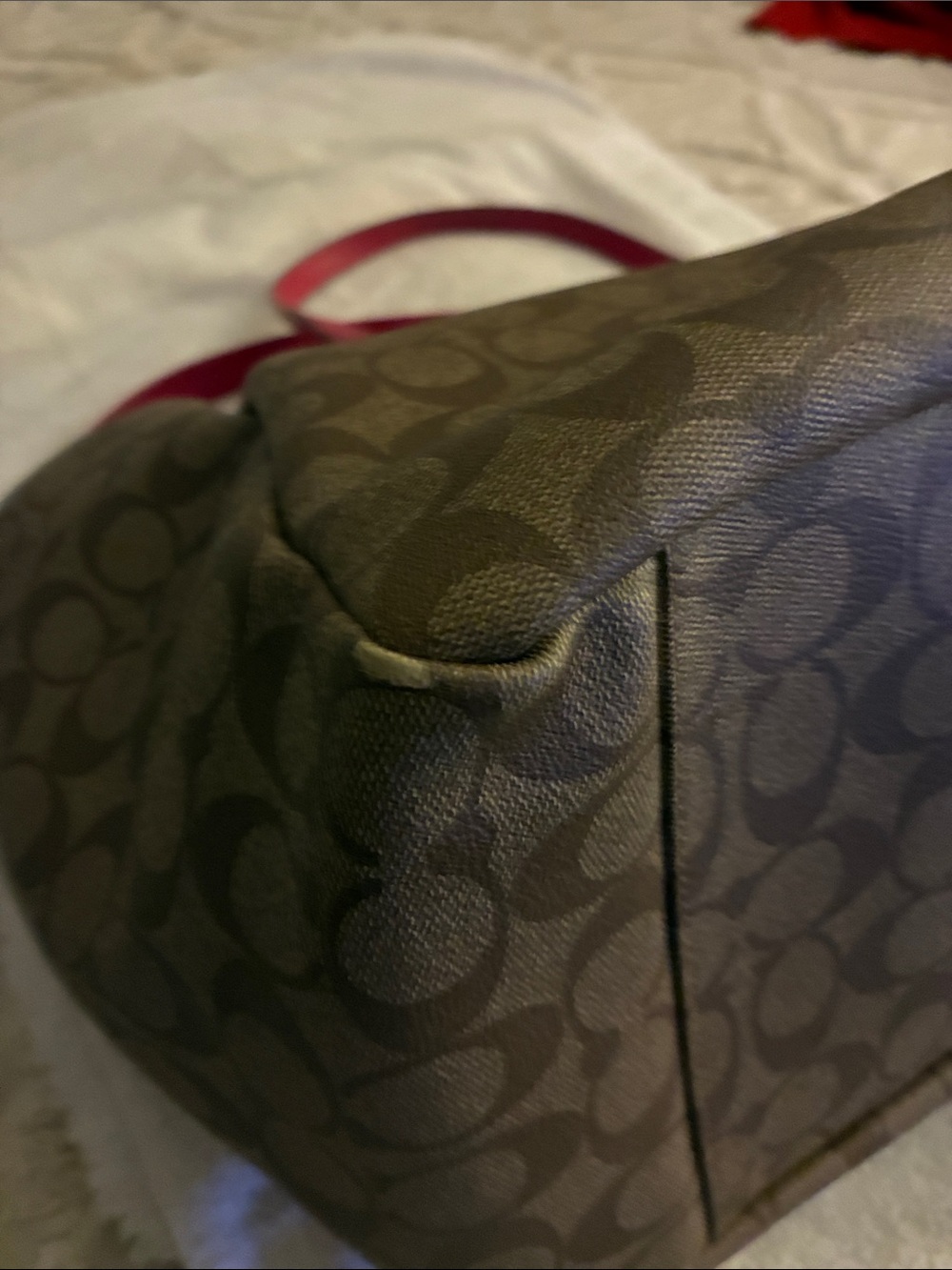 Pre-owned Coach Brown Signature C” canvas Tote/Diaper bag w/Pink Leather Trim - Picture 13 of 16